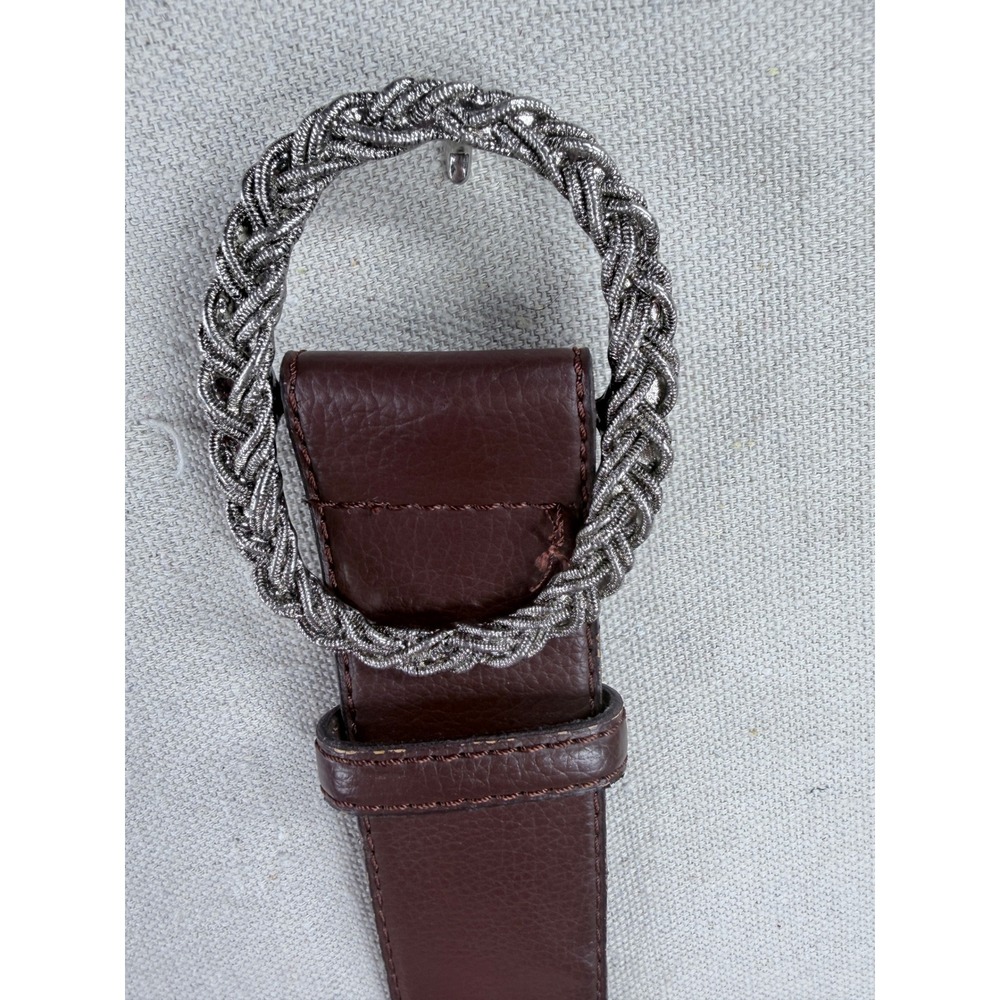 Liz Claiborne Brown Faux Leather Belt Braided Silver Buckle M Brown Boho Classic - Picture 2 of 4